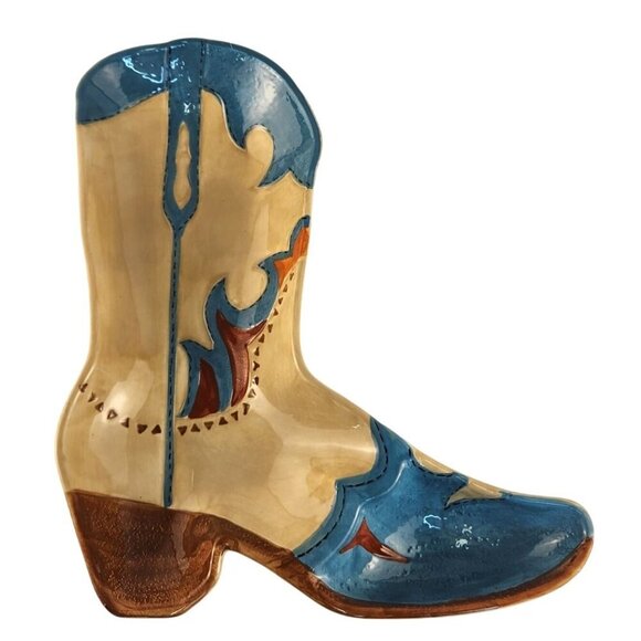 Cowboy Boot Serving Tray, Blue & Beige, Country Western Decorative Party Ware - Picture 6 of 9